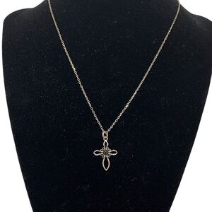 JER 3/4" CHRISTIAN Cross Crucifix Chain Sterling Silver 925 Black Glass VTG 18"